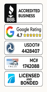 BBB Accredited, 4.7 Google Rating, USDOT and FMCSA Licensed